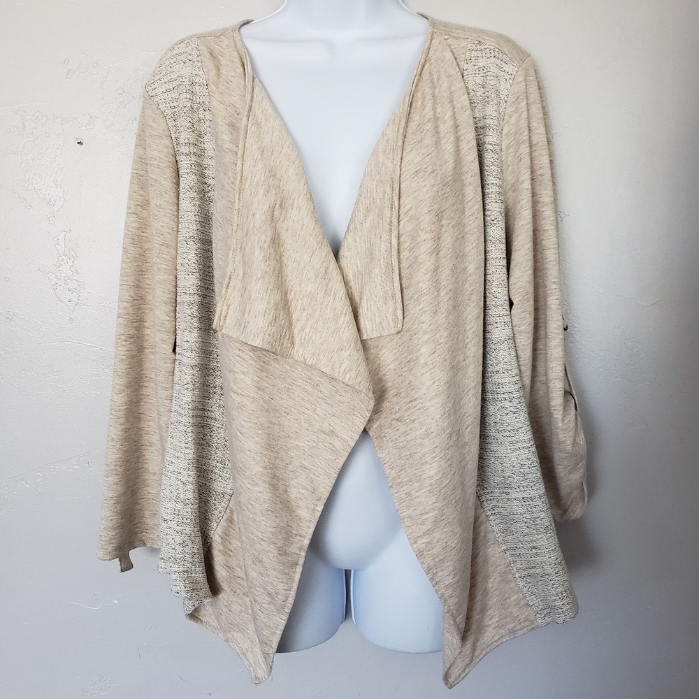 Maurices Women's 2 2X Beige Sweater Cardigan Draped Front Quarter Long Sleeve